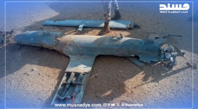 الصورة المنتشرة لبقايا الطائرة المسيرة التي استهدفها مسلحو الانتقالي في حضرموت قديمة.