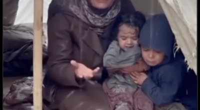 فيديو مزيف لأم وطفلين داخل خيمة في القطاع
