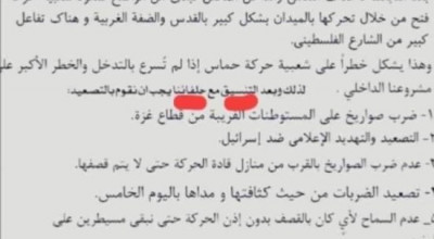 ‎وثيقة مفبركة وليست مراسلة بين قيادات حماس‎