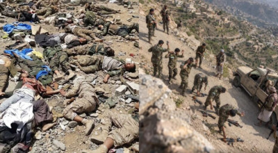 صورتان متداولتان تُستغلان في ادّعاءات حول جثث الحوثيين واستسلام فرقة سورية بتعز.. ما حقيقتهما؟