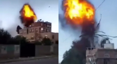 الفيديو المتداول لقصف إسرائيلي على صنعاء قديم