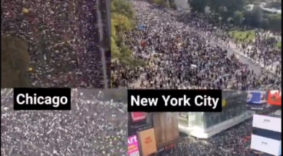 انتشار فيديو قديم لمظاهرات ضخمة في الولايات المتحدة