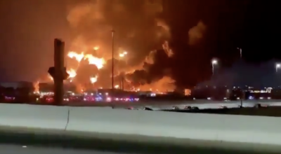 فيديو يوثق انفجاراً لشركة أرامكو السعودية وليس قصفاً في تل أبيب