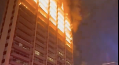 فيديو مولد بالذكاء الاصطناعي لاحتراق برج في تل أبيب 