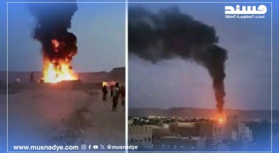 صورة قديمة لاحتراق مصفاة نفط غير رسمية في وادي حضرموت