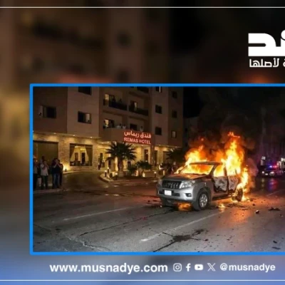 الصورة المتداولة لاحتراق سيارة قيادي حوثي في تعز مولدة بالذكاء الاصطناعي