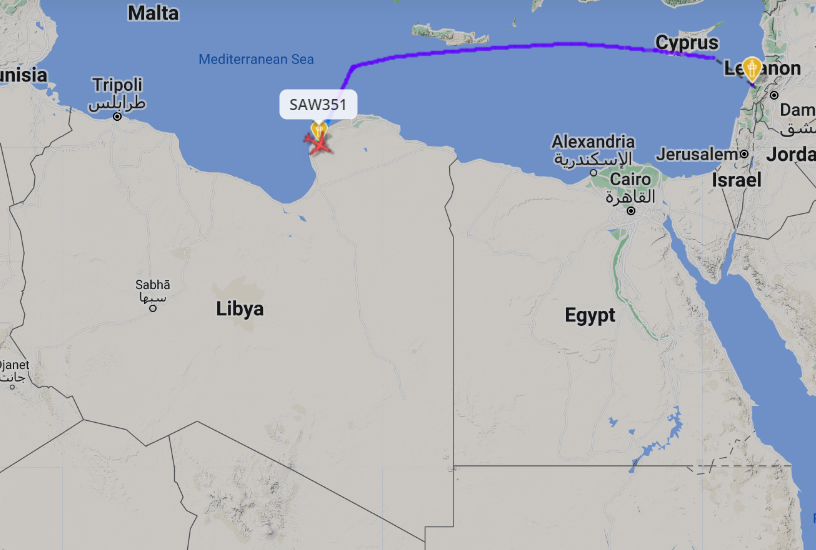 مضلل: هذه الرحلة الجوية لم تنطلق من اسرائيل إلى بنغازي وإنما من مطار دمشق وصولاً إلى مطار بنينا الدولي