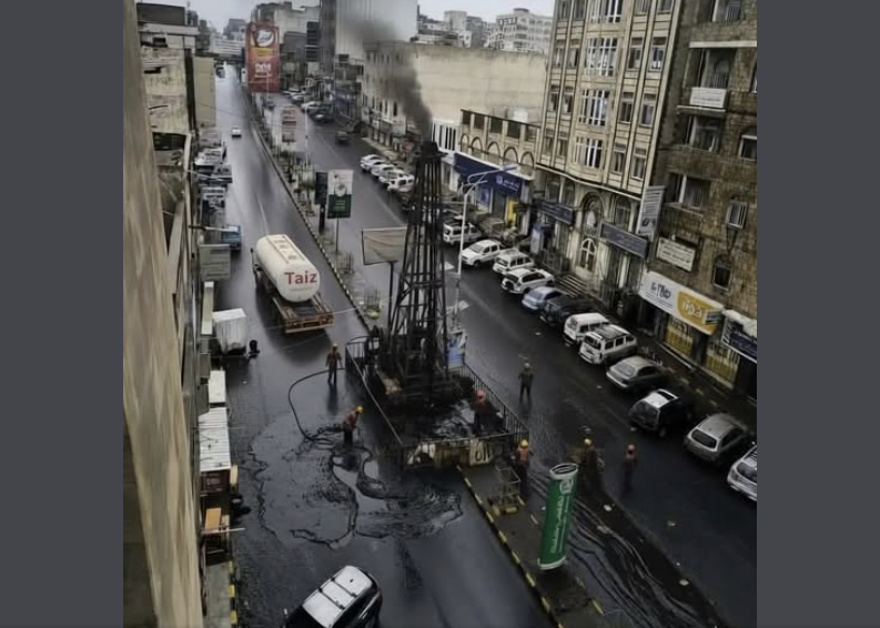 صورة زائفة وخبر ساخر لبئر نفط في تعز!