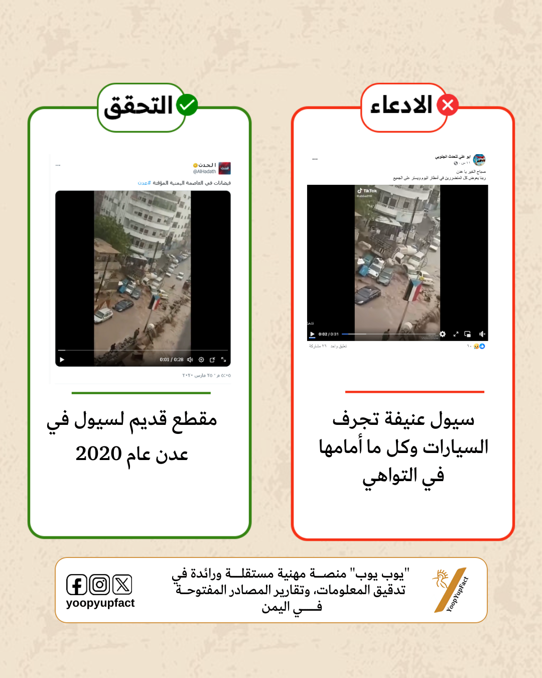فيديو قديم ولا يصوّر السيول التي اجتاحت عدن مؤخرا