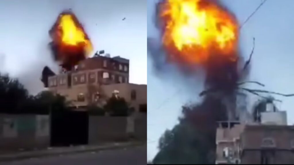 الفيديو المتداول لقصف إسرائيلي على صنعاء قديم