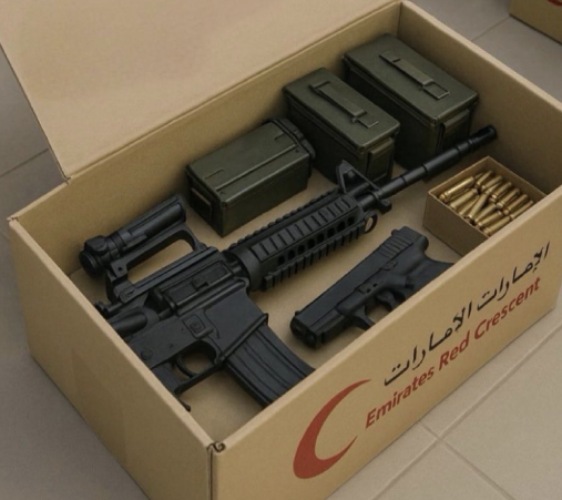 صورة مولدة بالذكاء الاصطناعي وليست لمساعدات إماراتية في حضرموت