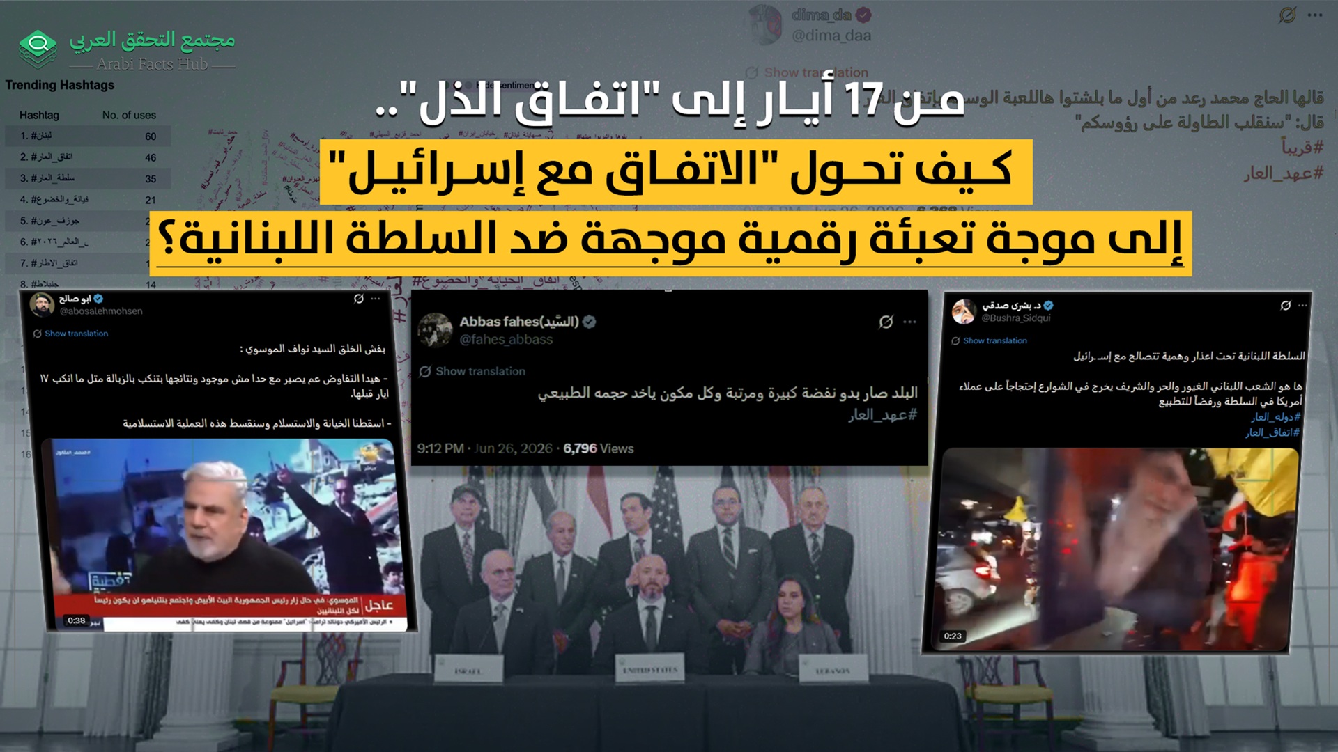 من 17 أيار إلى "اتفاق الذل".. كيف تحول "الاتفاق مع إسرائيل" إلى موجة تعبئة رقمية موجهة ضد السلطة اللبنانية؟