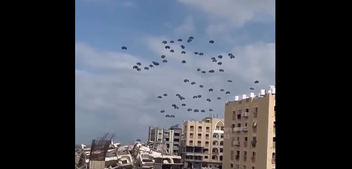 Aid airdrop over Gaza Strip video recirculates as recent Israeli airdrop