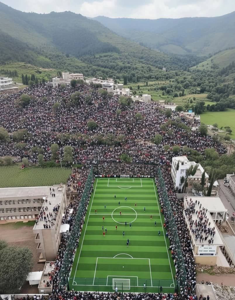 الصورة مولدة بالذكاء الاصطناعي وليست لملعب الفتح في بعدان