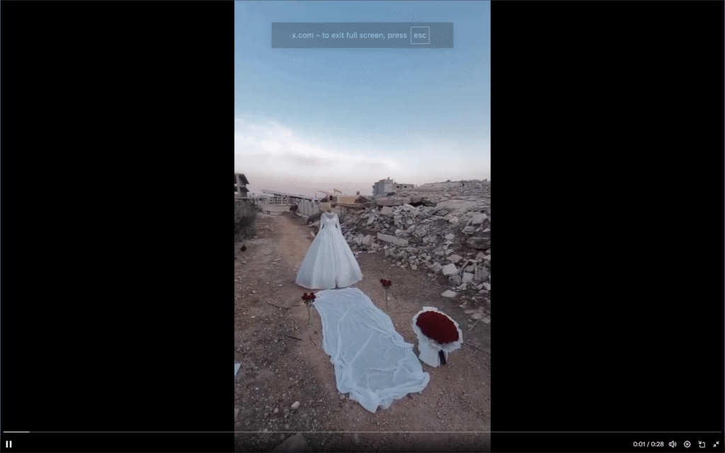 انتشار فيديو لإحراق فستان زفاف من سوريا مع الادعاء أنه من غزة