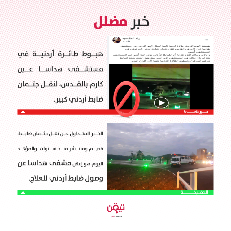 حقيقة خبر هبوط طائرة أردنية في مستشفى هداسا في القدس