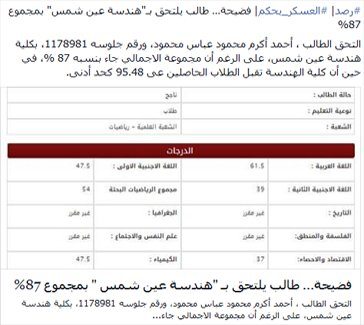 حقيقة التحاق طالبين بكلية هندسة رغم عدم حصولهم على المجموع المطلوب